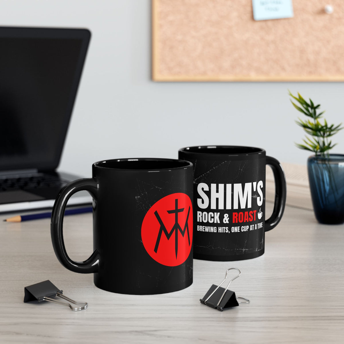 Shim's Rock & Roast Black Coffee Mug